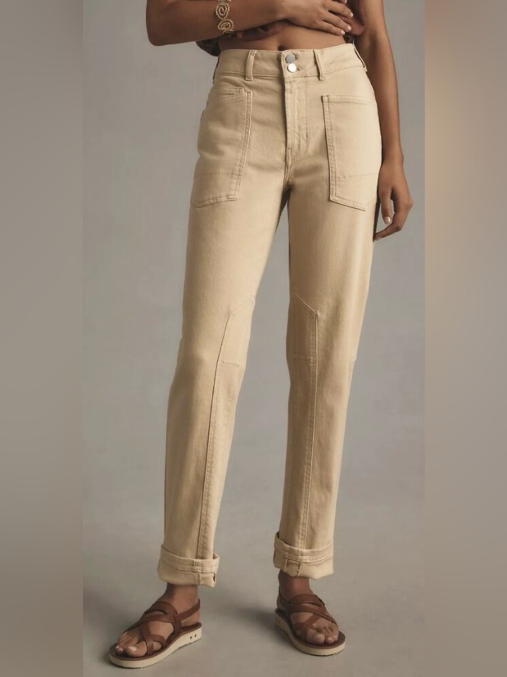 ANTHROPOLOGIE PILCRO MID-RISE RELAXED JEANS IN CREAM, SIZE 29.